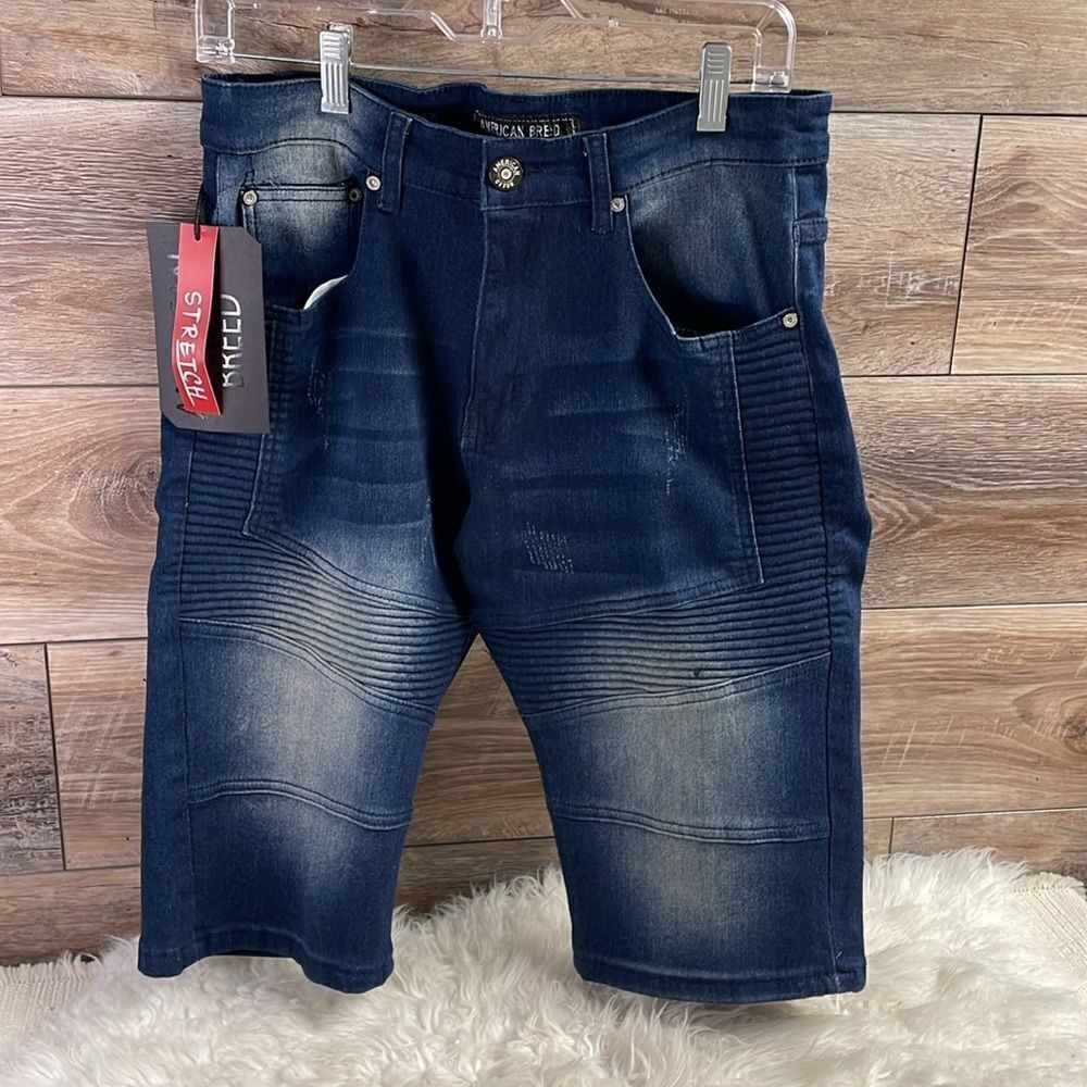 AMERICAN BREED Indigo Blue Distressed Jean Shorts Jorts Size 32